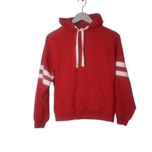 PENNANT Red and White Striped Sleeves Hoodie Sweatshirt